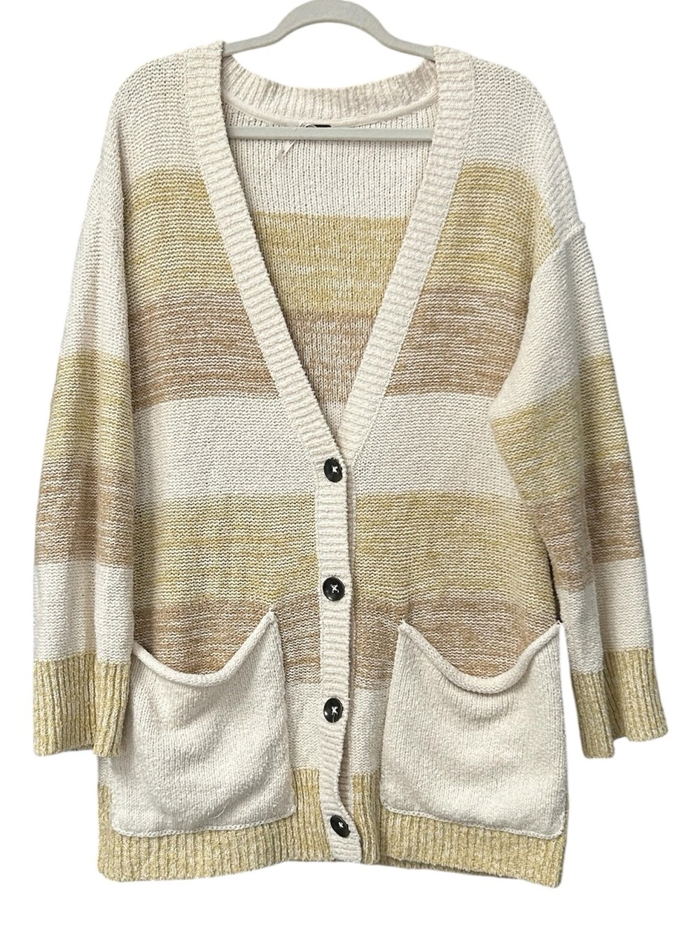 Free People Southport Beach Cardigan Chunky Knit Button Front Grains Combo Small - Picture 4 of 13